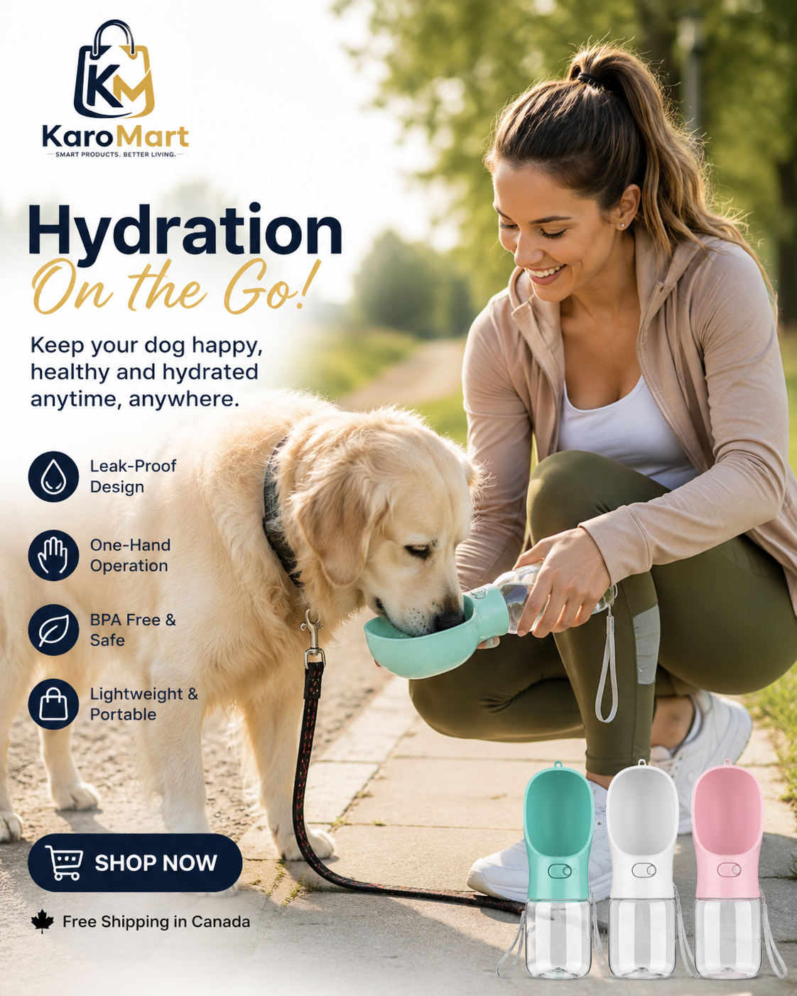 Portable Dog Water Bottle – Leak-Proof Travel Water Dispenser
