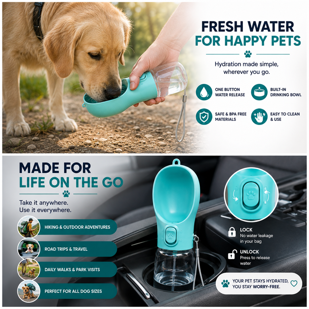 Portable Dog Water Bottle – Leak-Proof Travel Water Dispenser