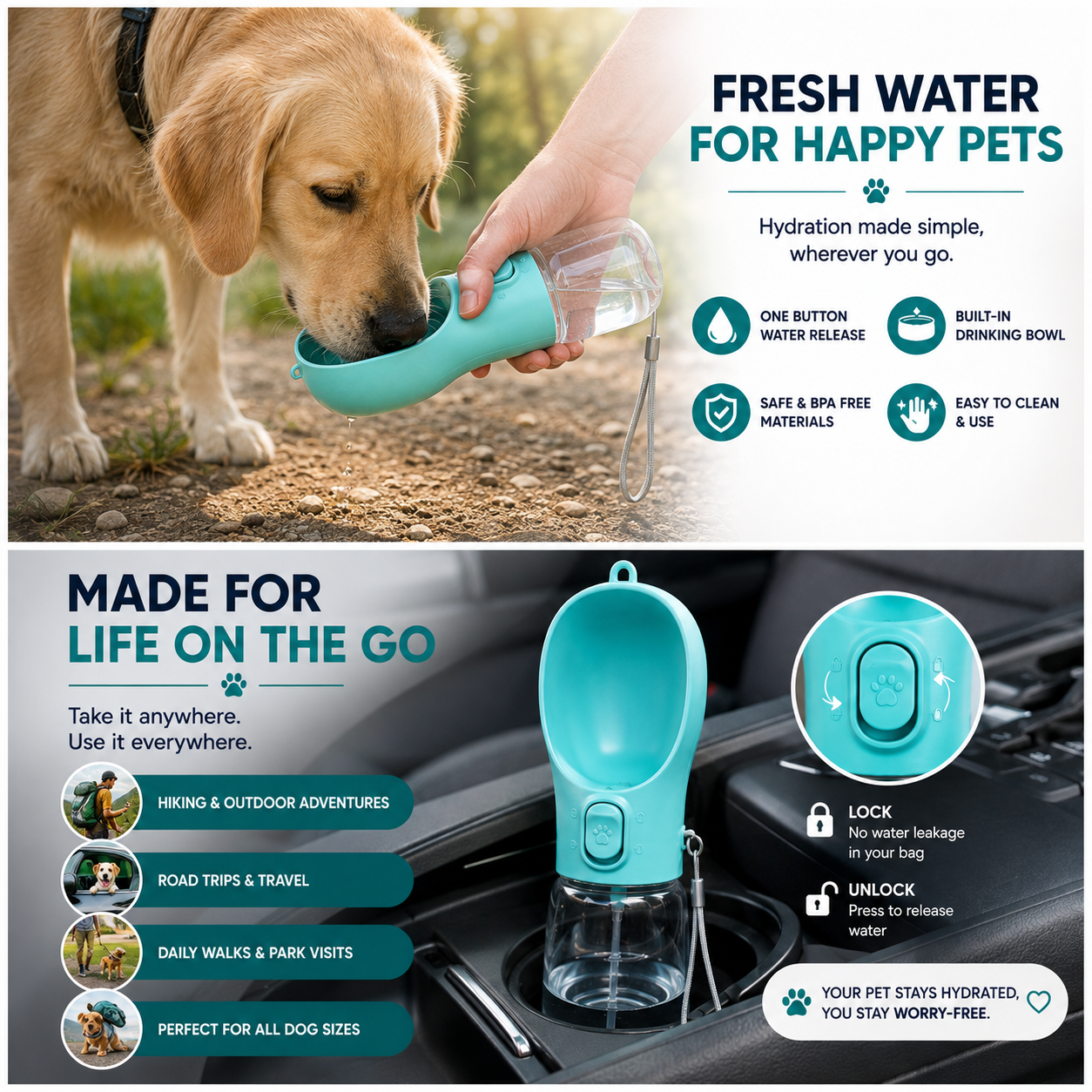 Portable Dog Water Bottle – Leak-Proof Travel Water Dispenser