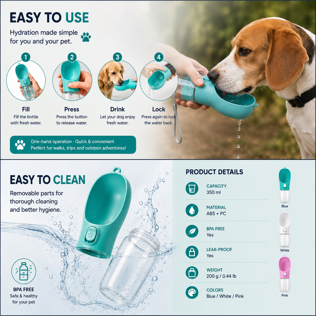 Portable Dog Water Bottle – Leak-Proof Travel Water Dispenser